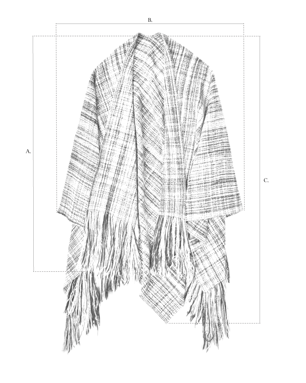 Handspun Fringed Cape size diagram