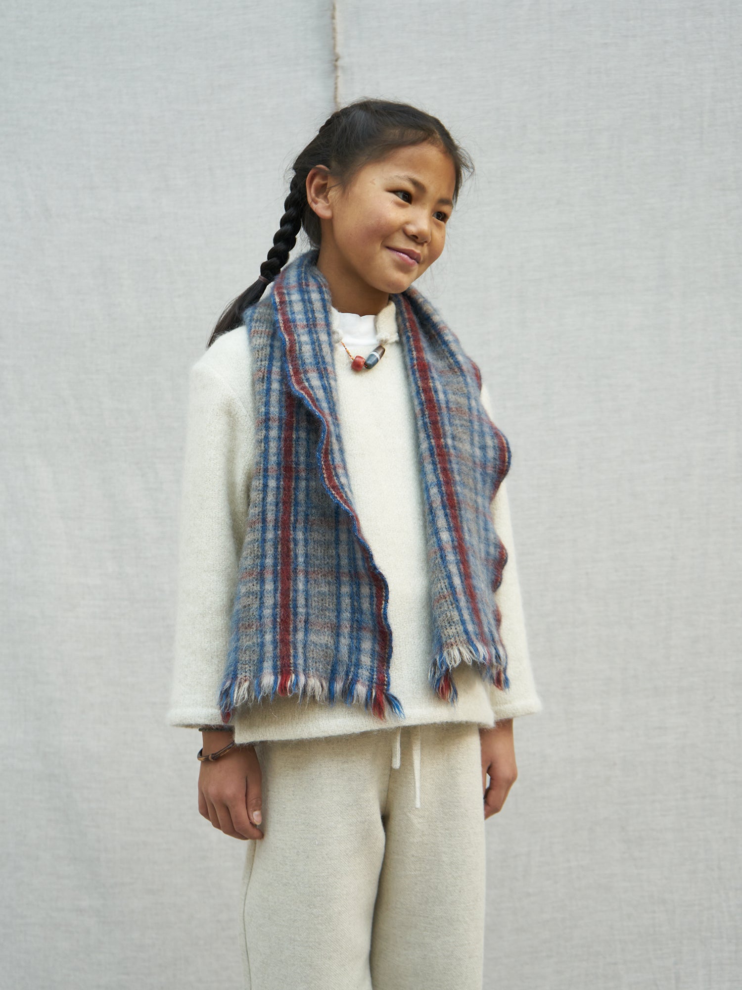 Children's Check Boiled Scarf. Soft Yak Wool Accessories, Norlha