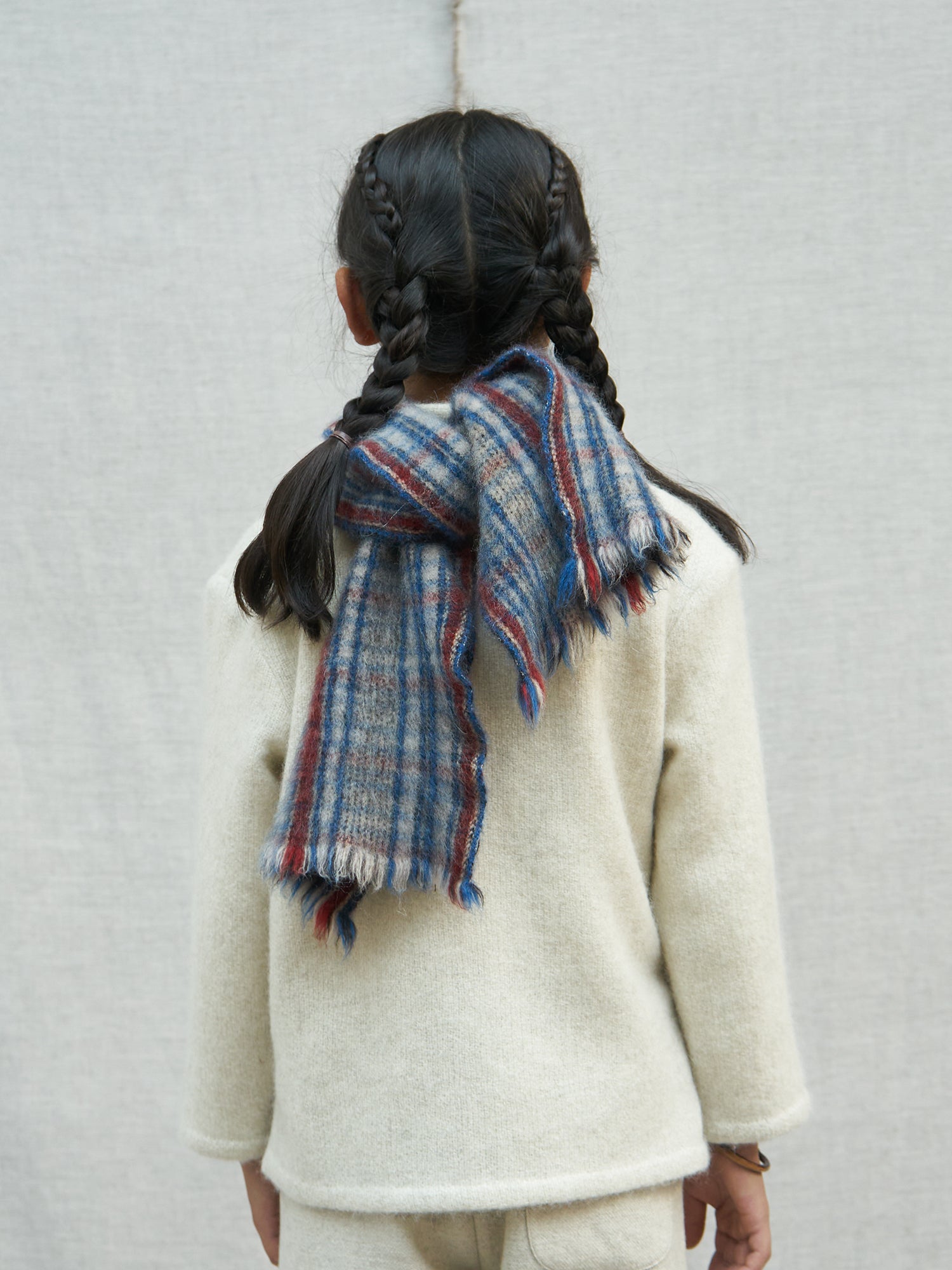 Children's Check Boiled Scarf. Soft Yak Wool Accessories, Norlha
