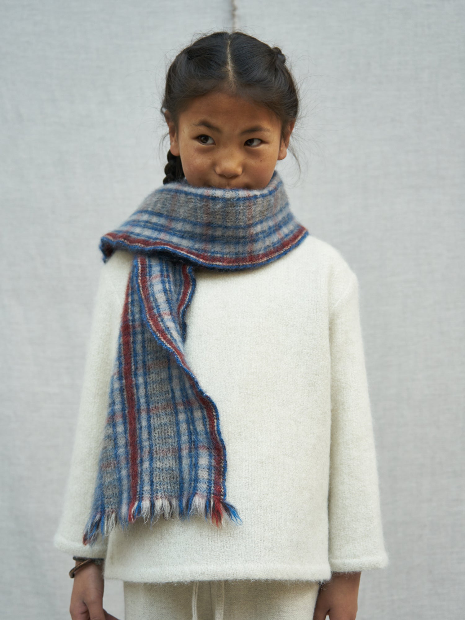 Children's Check Boiled Scarf. Soft Yak Wool Accessories, Norlha