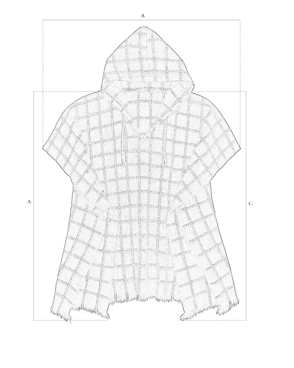 Children’s Dense Boiled Hooded Poncho size diagram