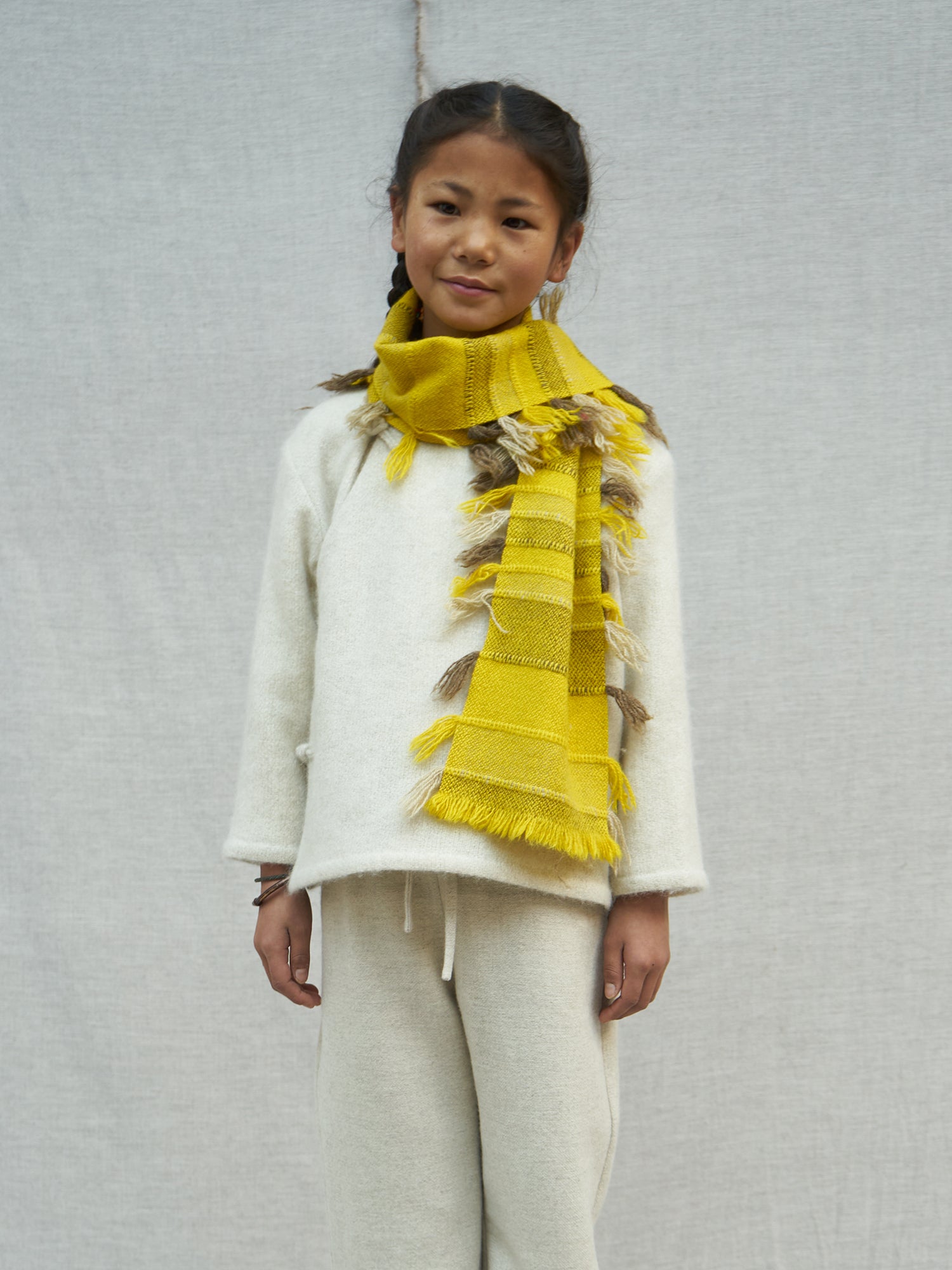 Yellow Yak Wool Children's Lake Scarf. Soft Yak Wool Accessories