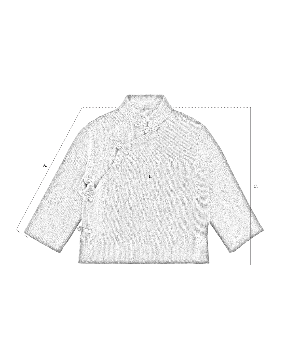 Children’s Boiled Tibetan Jacket size diagram