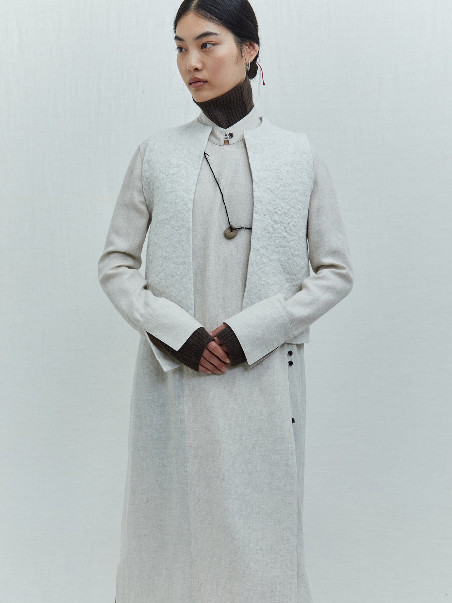 Cropped Yak Wool Felt Vest. Luxury women's wear from Norlha Atelier.