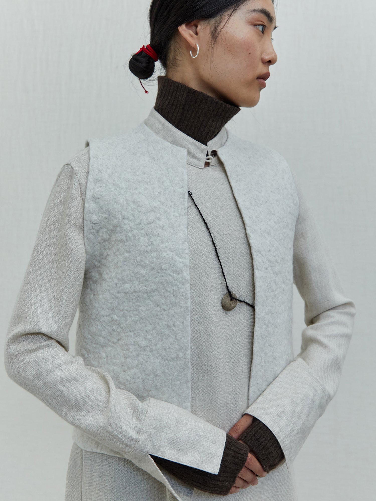 Cropped Yak Wool Felt Vest. Luxury women's wear from Norlha Atelier.