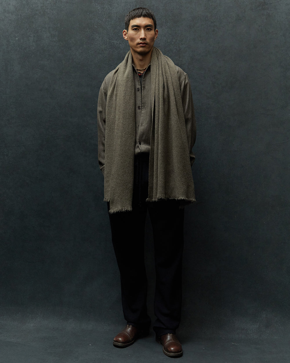 【CTHY】YAK WOOL LINE FRINGE STOLE／GRAY YAK WOOL FRINGE STOLE | CTHY