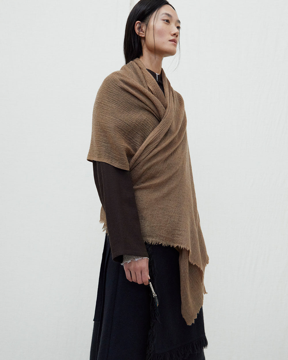 まとめCTHY HIGH-END YAK WOOL FRINGE STOLE NomadNetScarf_Natural-
