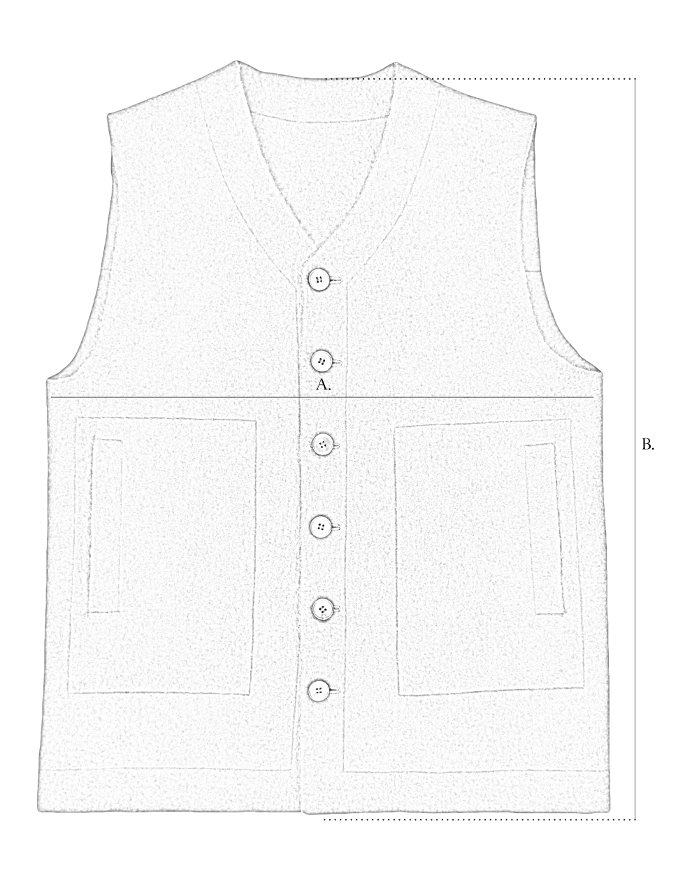 Raw Felt Vest size diagram