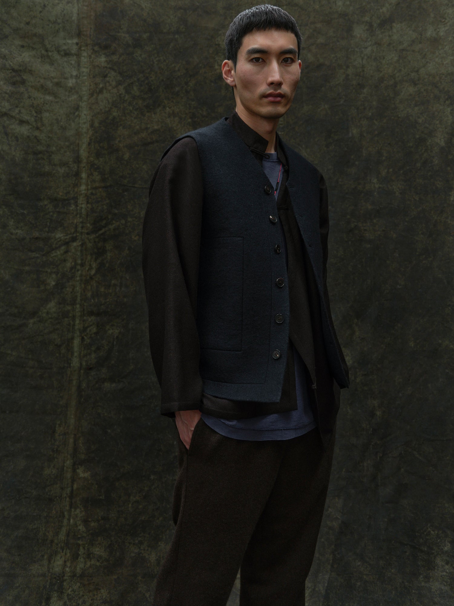 Raw Felt Vest. Luxury men's yak wool clothing and accessories