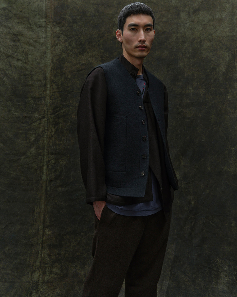 Raw Felt Vest. Luxury men's yak wool clothing and accessories