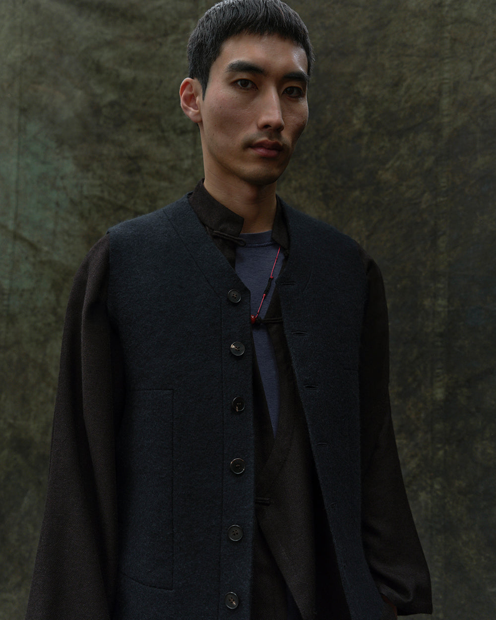 Raw Felt Vest. Luxury men's yak wool clothing and accessories