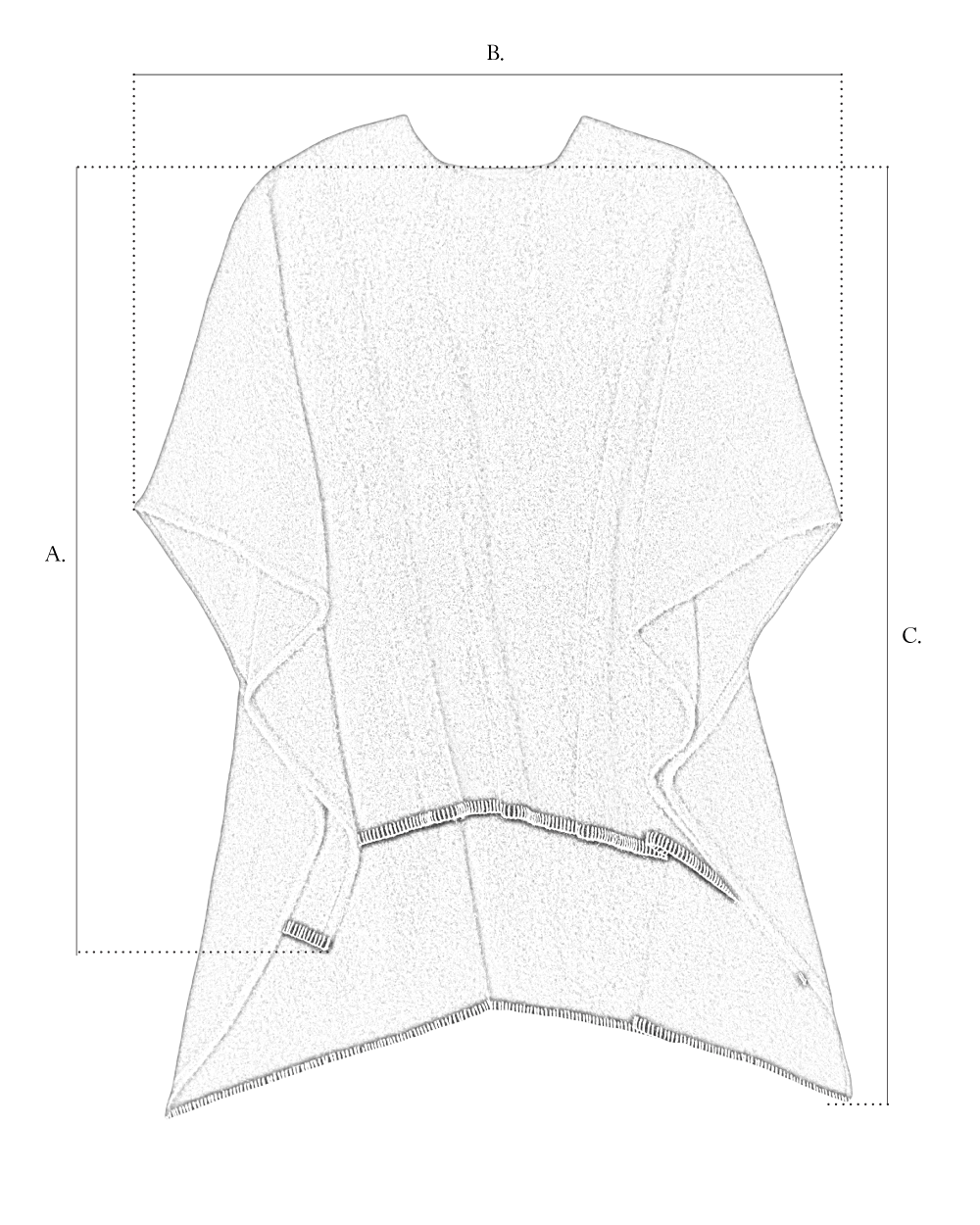 Round-Neck Sleeved Poncho size diagram