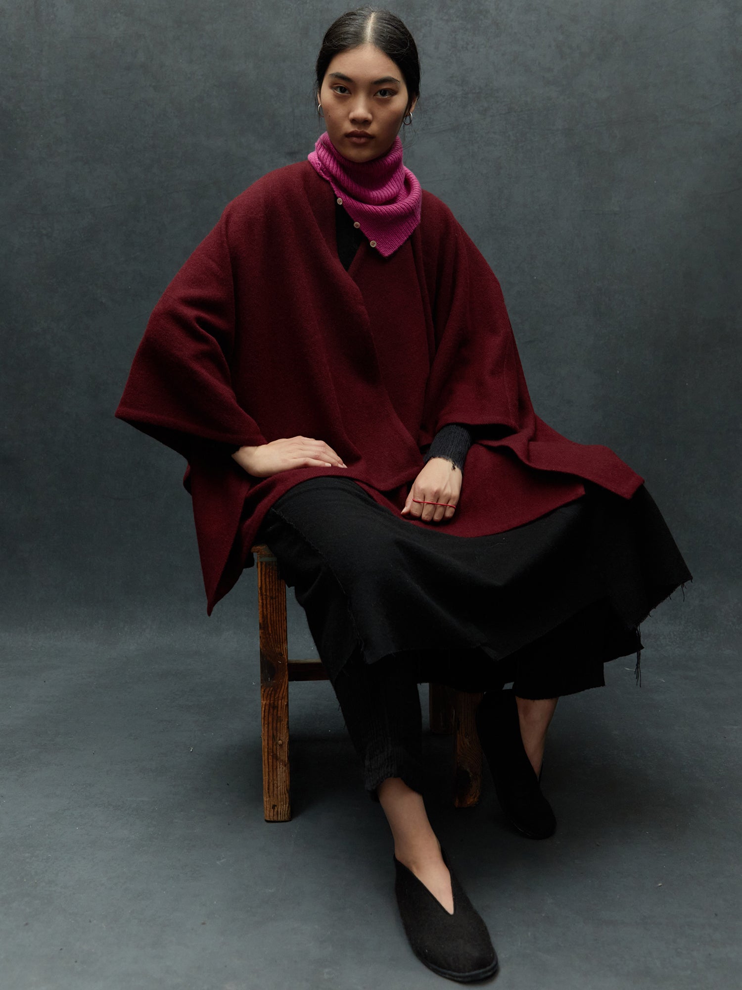 Yak Wool Seamed Shawl Poncho. Luxury Wool Ponchos, Norlha
