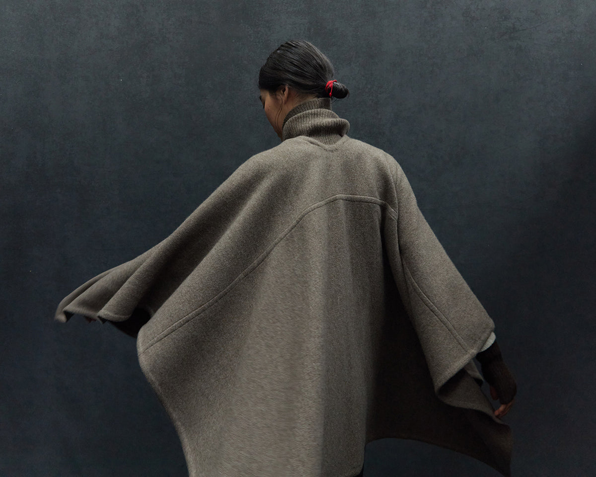 Yak Wool Seamed Shawl Poncho. Luxury Wool Ponchos, Norlha