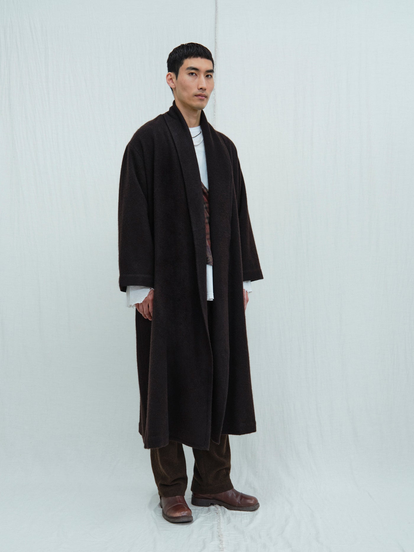 Mens Shawl-Collar Coat. Luxury menswear from b corp certified Norlha