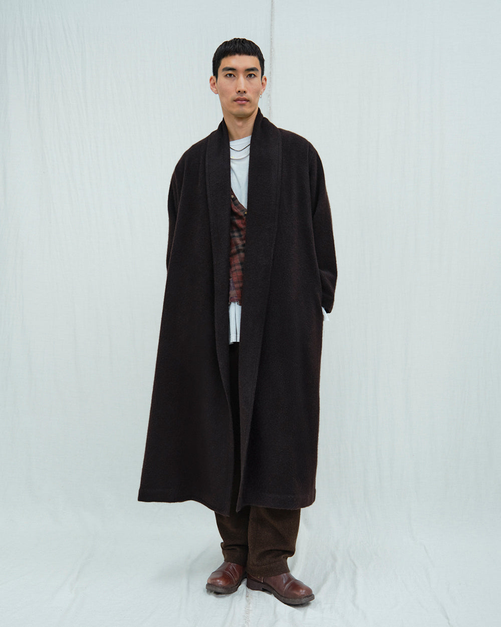 Mens Shawl-Collar Coat. Luxury menswear from b corp certified Norlha
