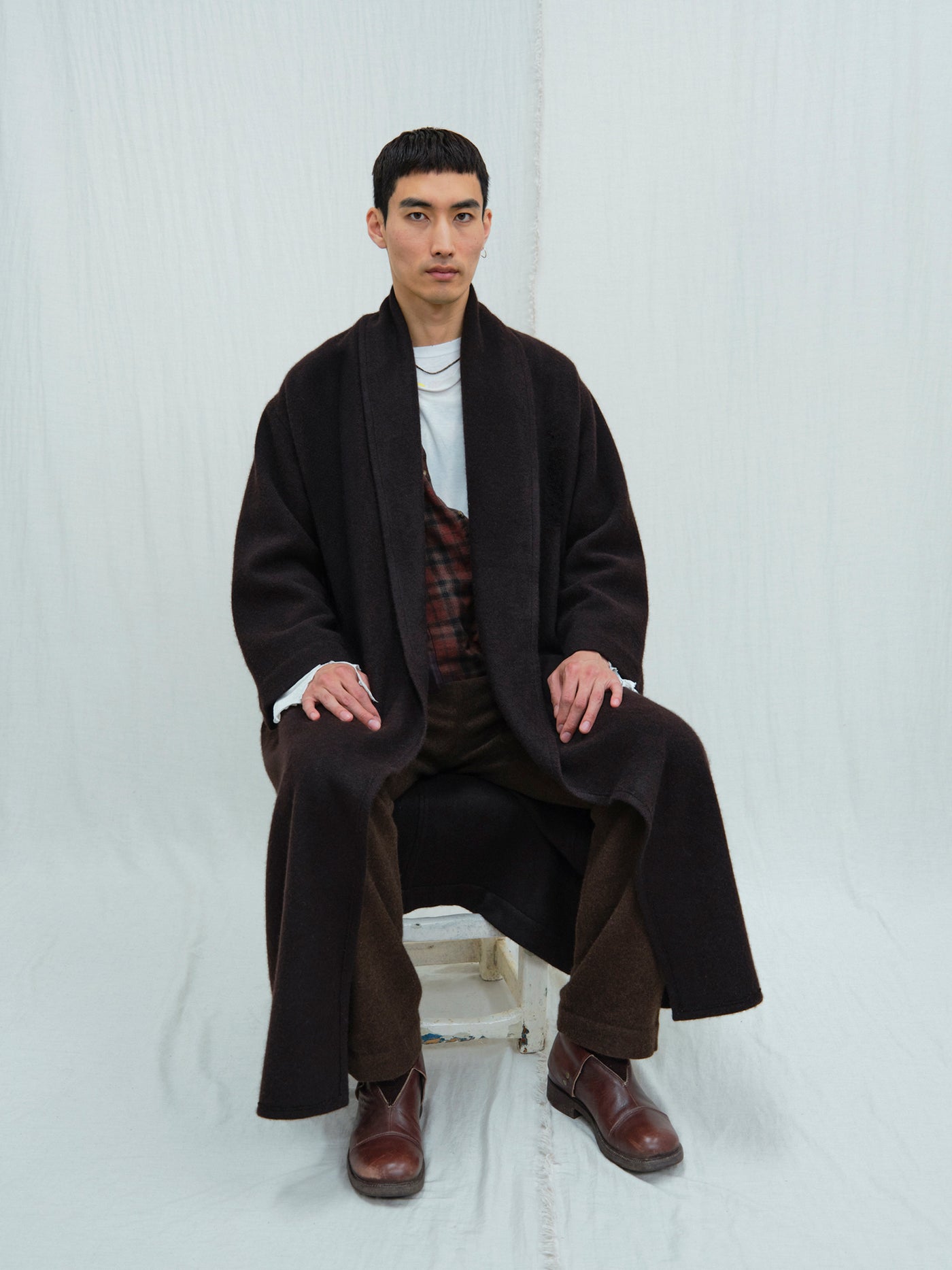 Mens Shawl-Collar Coat. Luxury menswear from b corp certified Norlha