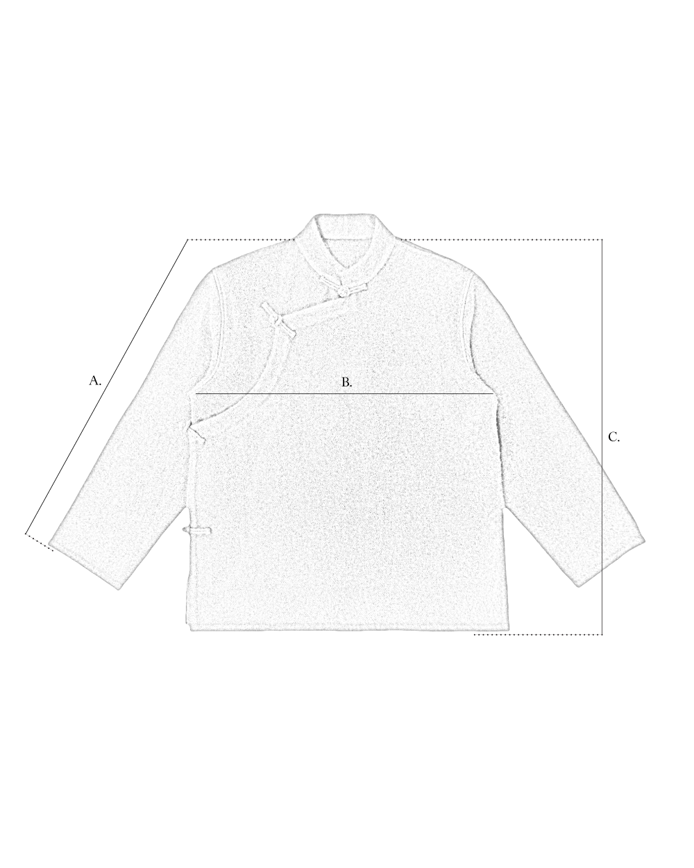 Tibetan Boiled Jacket size diagram
