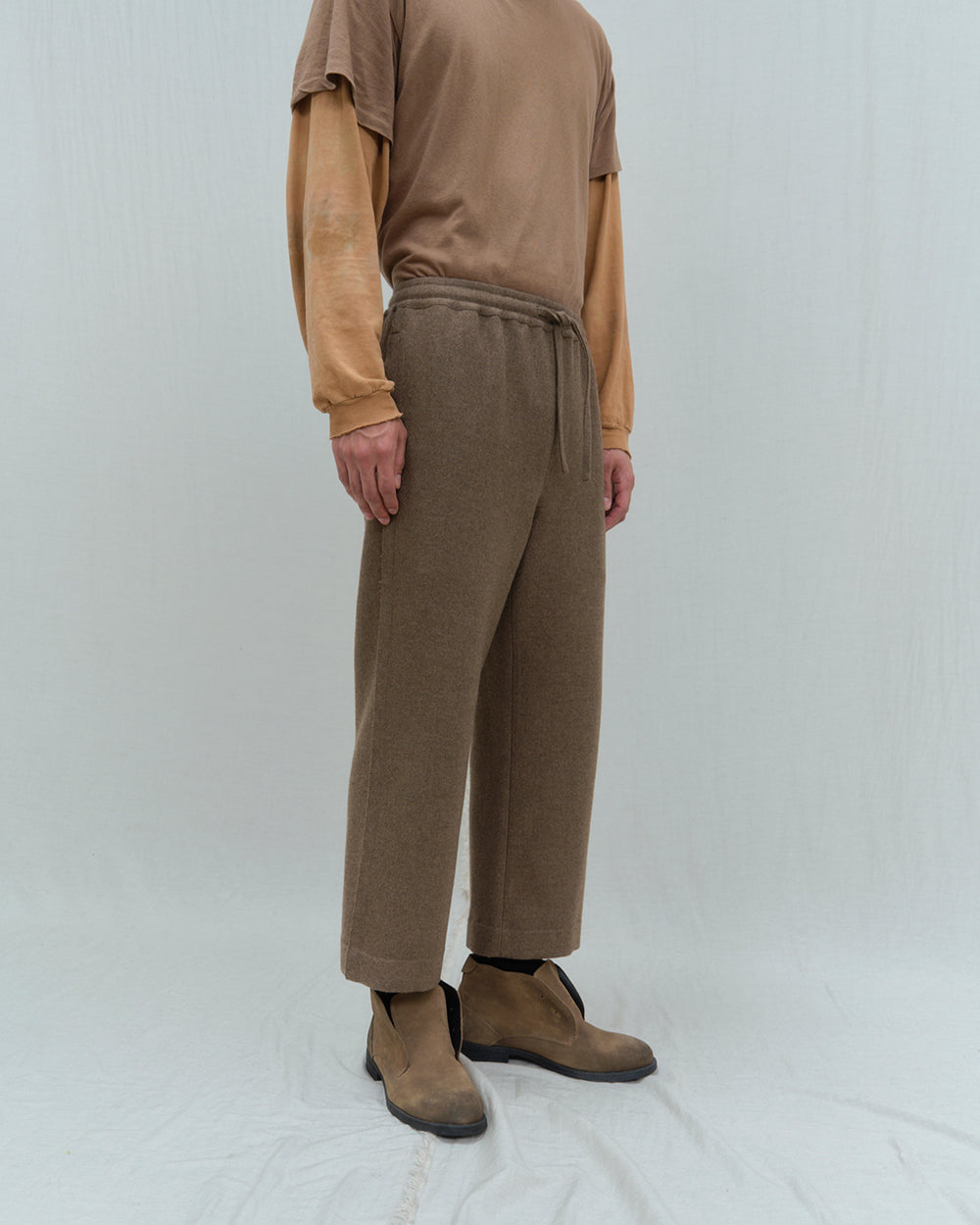 パンツ 24SS LONG WIDE TROUSERS 2/90 wool Gray Wool Wide Leg Pants – Handmade Winter Palazzo with Pockets